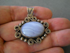 Elegant Southwestern Style Banded Lavender Agate Sterling Silver Pendant -Mexico picture