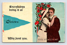 c1913 Everybodys Doing It At Oldtown Why Don't You Romance Maine ME Postcard picture