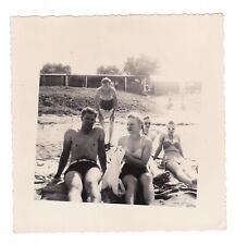 1940s Photo Friends At the Beach Guys Shirtless and Gals Bikinis Legs Cat Eyes picture