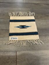 Ortega’s Weaving Shop Table Rug 💯 Wool Blue With White Fringe 10in X 9.5 NM picture