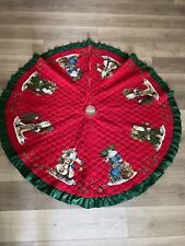 Vintage Handmade Christmas Tree Skirt Old World Santa Red Green 57 Inches picture