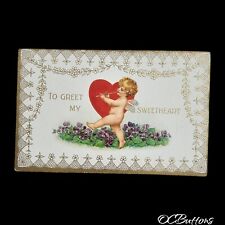 1918 Antique Postcard Valentine's Day Cherub Big Heart Cancel US Postage picture
