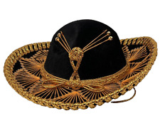 Authentic Salazar Yepez Sombrero Mariachi Hat Black Velvet Gold Made in Mexico picture