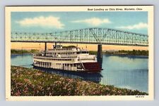 Marietta OH-Ohio, Boat Landing on Ohio River, Antique Vintage Souvenir Postcard picture