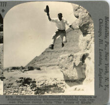 EGYPT, Photographer Lewis Descending From Pyramid--Stereoview Rare1200 Set #777 picture
