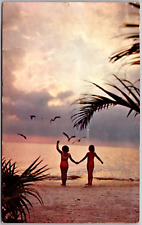 Postcard Vintage Chrome Beautiful Twilight Beach Scene picture