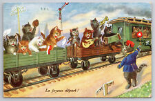 Vintage C1935 Postcard Anthropomorphic Cats, A Happy Departure, Series 7242 picture