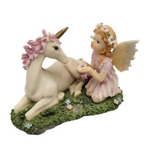 Vintage 1990s Hand Painted Unicorn and Young Fairy Girl Figurine picture