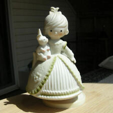 Vintage UCGC Music Box Easter Girl with Rabbit Ceramic Figurine Rotates & Plays picture