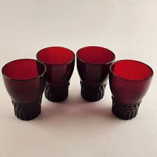 4 Anchor Hocking Ruby Red Glass Glasses Juice Tumbler Windsor Pattern Vintage picture
