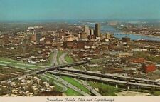 Downtown Toledo Ohio And Expressways Michigan Border Vintage Chrome Post Card picture