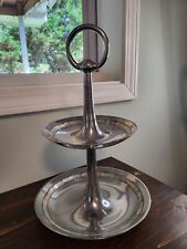 TOWLE SILVERSMITHS MOTHER OF PEARL ALUMINIUM HOLLOWARE Round 2 tier serving tray picture