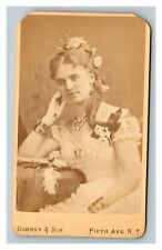 Vintage 1870's Photograph Portrait Beautiful Woman White Dress New York City NY picture
