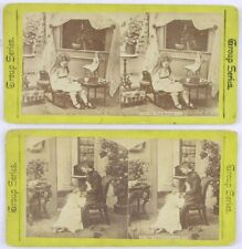 Lot of 2 Antique Stereoview Cards, Little Girls, Praying picture