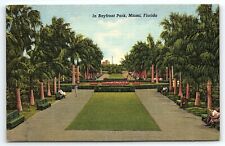 1930s MIAMI FLORIDA BAYFRONT PARK PALMS FLOWERS UNPOSTED LINEN POSTCARD P3228 picture