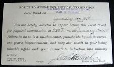 WORLD WAR I 1918 NOTICE TO APPEAR FOR PHYSICAL EXAMINATION COLORADO DRAFT BOARD picture