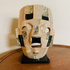 Vtg Free-Standing Mosaic Burial Death Mask Onyx Abalone Quartz Aztec/Mayan 8