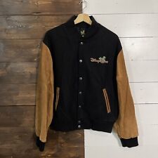 Vintage DISNEY QUEST Bomber Embroidered Downtown Disney Wool Leather Jacket picture