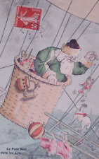 1900s Santa Claus Green Robe Flying Balloon Drops Toy Vintage Christmas Postcard picture