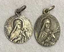 FRANCE 1935 LOT x2 SAINT THERESE OF JESUS CHILD FLOWERS LOVELY SILVER PENDANTS picture
