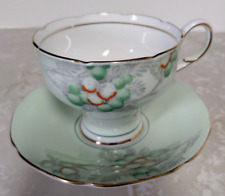 Paragon Double Warrant Mint Green Cup Saucer HM The Queen and HM Queen Mary picture