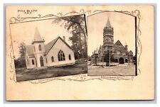 Vintage 1910's Postcard Hawley Memorial & 6th Ave. Churches Pine Bluff Arkansas picture