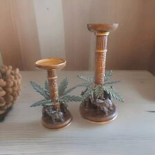 Vintage Palm Tree 3 Elephants Walking Around Candle Holder A Pair picture