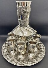 Vtg Karshi Judaica Silver Plated Kiddush Wine Fountain 8 Cups, Tray picture