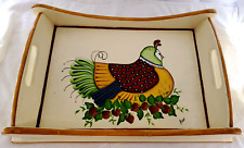 Vintage Tole Painted Wooden Serving Tray Chicken Country Kitchen Signed Jean picture