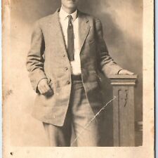 ID'd c1910s Classy Young Man RPPC Handsome Smirk Real Photo Walt Kimball A159 picture