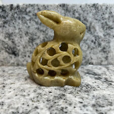 Vintage Hand Carved Natural Soapstone Agate Rabbit within a Rabbit Figurine picture