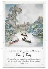 1928 RALLY DAY POSTCARD ALLSTON, MASS. CANOES + SCRIPTURE.PSLAM 95:6 picture