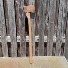 VTG antique long forged AXE wood handle picture