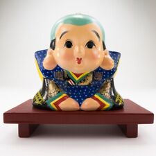 Japanese Lucky Fukusuke Ceramic Figurine on Red Lacquered Wood Base picture