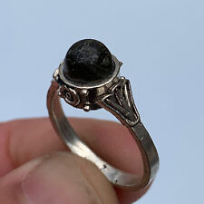 ANCIENT RARE ROMAN BRONZE RING OLD WITH BLACK STONE ARTIFACT AUTHENTIC picture