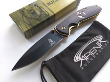 Deer Buck Spring Assisted Pocket Knife Flipper Gold Ti Liners Black Blade EDC picture