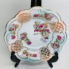 Vintage Limoges D’Art Porcelain Scalloped Floral Lattice Pedestal Bowl Dish picture