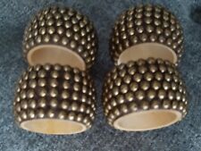 Set of 4 Vintage Napkin Rings~  Hobnail Pattern ~ Gold Tone Metal and Wood. picture