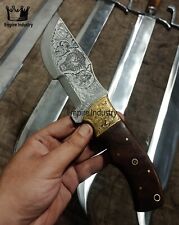 Handmade Carbon Steel Full Tang Hunting Knife W/Sheath Fixed Blade Hand Engraved picture