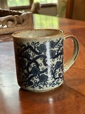 Vintage Gray Speckled Coffee Mug Set Blue Flower Scene picture