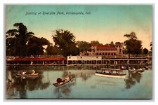Boating at Riverside Park Indianapolis Indiana IN 1908 DB Postcard J18 picture