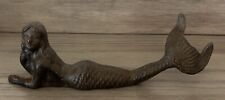 Cast Iron Mermaid Laying Figurine, Nautical Décor 9.5” picture