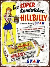 1971 Miss Hillbilly Bread woman Star Loaf Sandwich art Metal Sign 9x12