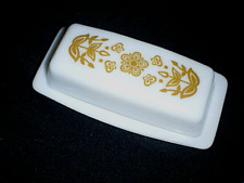 Vintage PYREX White Milk Glass Butter Dish with Lid 72-B GOLD BUTTERFLY pattern picture