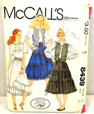 Vintage McCalls Pattern 8439 80s Laura Ashley Tiered Prairie Skirt Blouse Vest picture