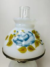 Vintage Hand Painted  Blue Rose and White Floral Hurricane Lamp  16
