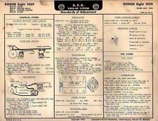 1959 DODGE EIGHT AEA AUTOMOTIVE ELECTRIC TUNE UP CARD w STANDARDS of ADJUSTMENT picture