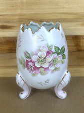 Vintage INARCO Porcelain Open Egg Vase Gold Trim Footed Handpainted Floral picture