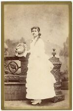CIRCA 1890'S CABINET CARD Beautiful Woman in White Dress Hat Poff Loudonville OH picture