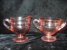 Pink Depression Glass Etched Arrow Pattern Sugar & Creamer EUC picture